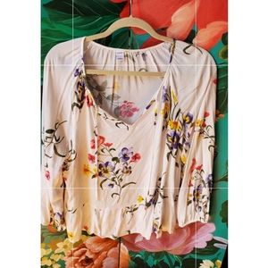 Floral pheasant style long sleeve blouse